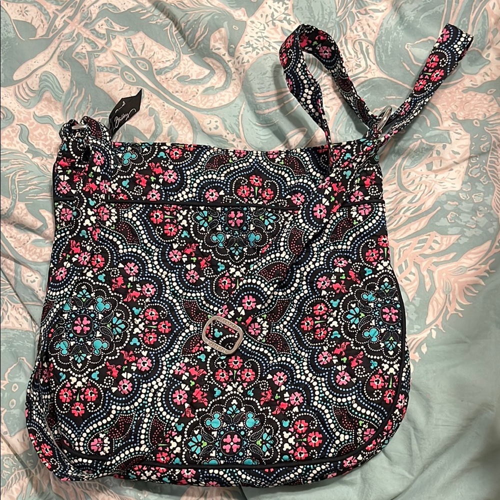 Vera Bradley Black and Pink Quilted Shoulder Bag. Mickey design. New but no tags